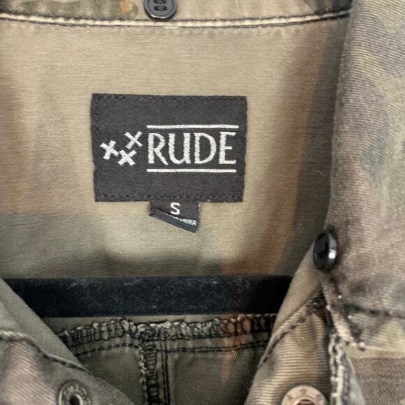 XXX Rude denim camo with fleece sleeves jacket size small - Picture 2 of 6